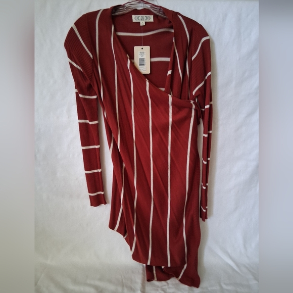 NWT Pink Rose Rust and Oatmeal Striped Cardigan - Picture 2 of 4